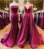Floor Length Long Satin Burgundy Formal Prom Dress With Split