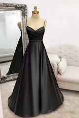Floor-Length Satin Green Prom Dress A-Line  With Pleated