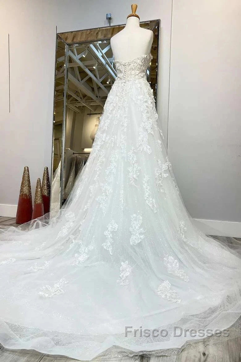 Floral Applique Sweetheart Long Wedding Dress With Sweeping Train Secondary image