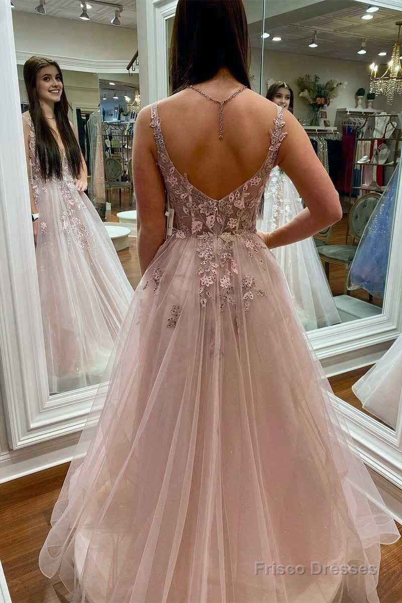 Floral Lace Plunge V Backless A-Line Prom Gown Secondary image