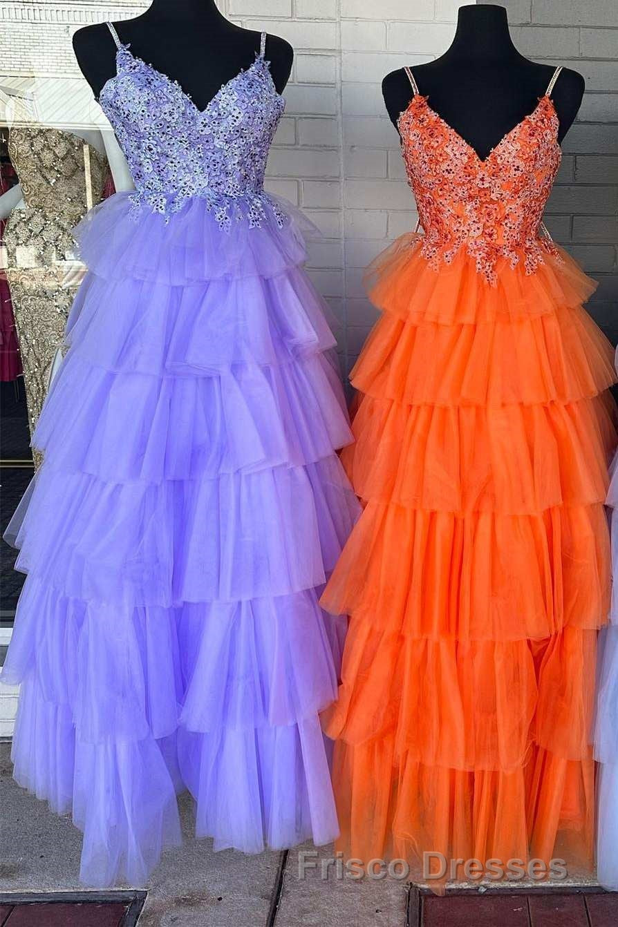 Floral Lace V-Neck Multi-Tiered A-Line Formal Prom Dress Secondary image