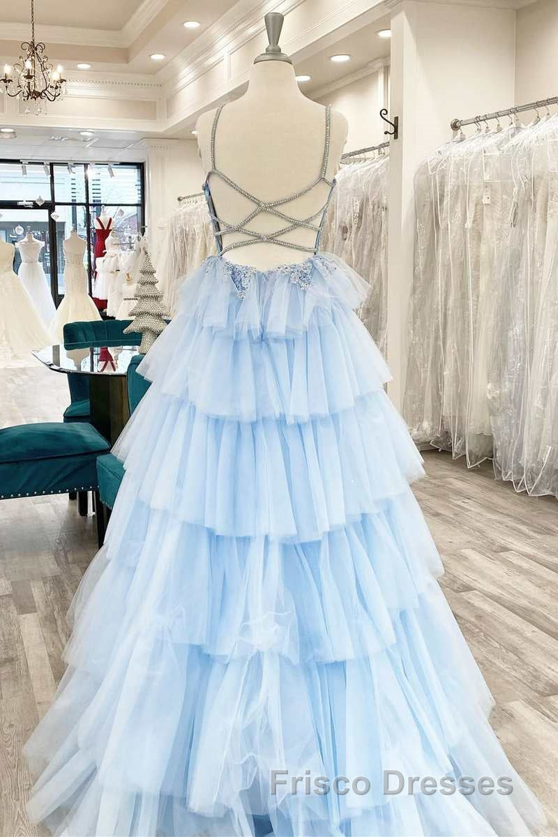 Floral Lace V-Neck Multi-Tiered A-Line Formal Prom Dress