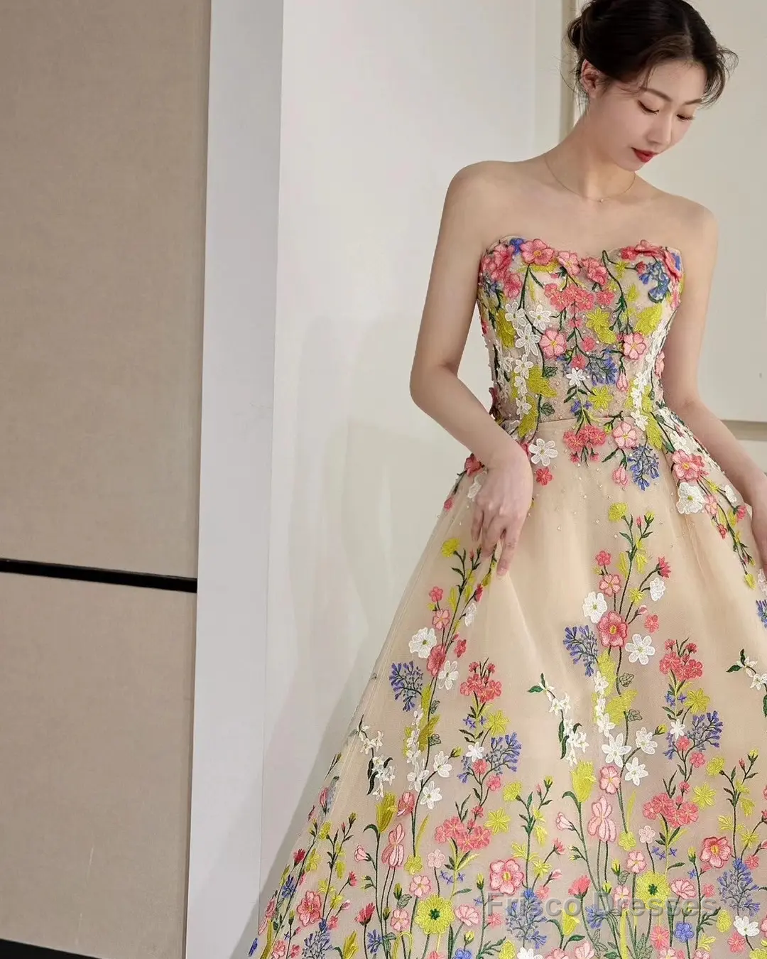 Floral Tea Length Prom Dresses, Elegant A-line Party Dresses, Newest Girl Graduation Dresses, Unique Prom Dresses, Newest Prom Dresses Secondary image