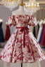 Flower Short Sleeve Off the Shoulder Homecoming Dress