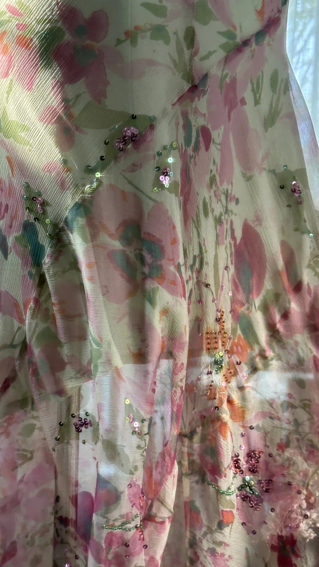 Flowing Chiffon Sequin Print Pink Irregular Skirt Prom Dress