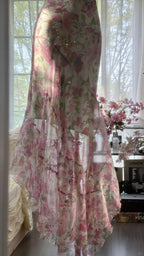 Flowing Chiffon Sequin Print Pink Irregular Skirt Prom Dress