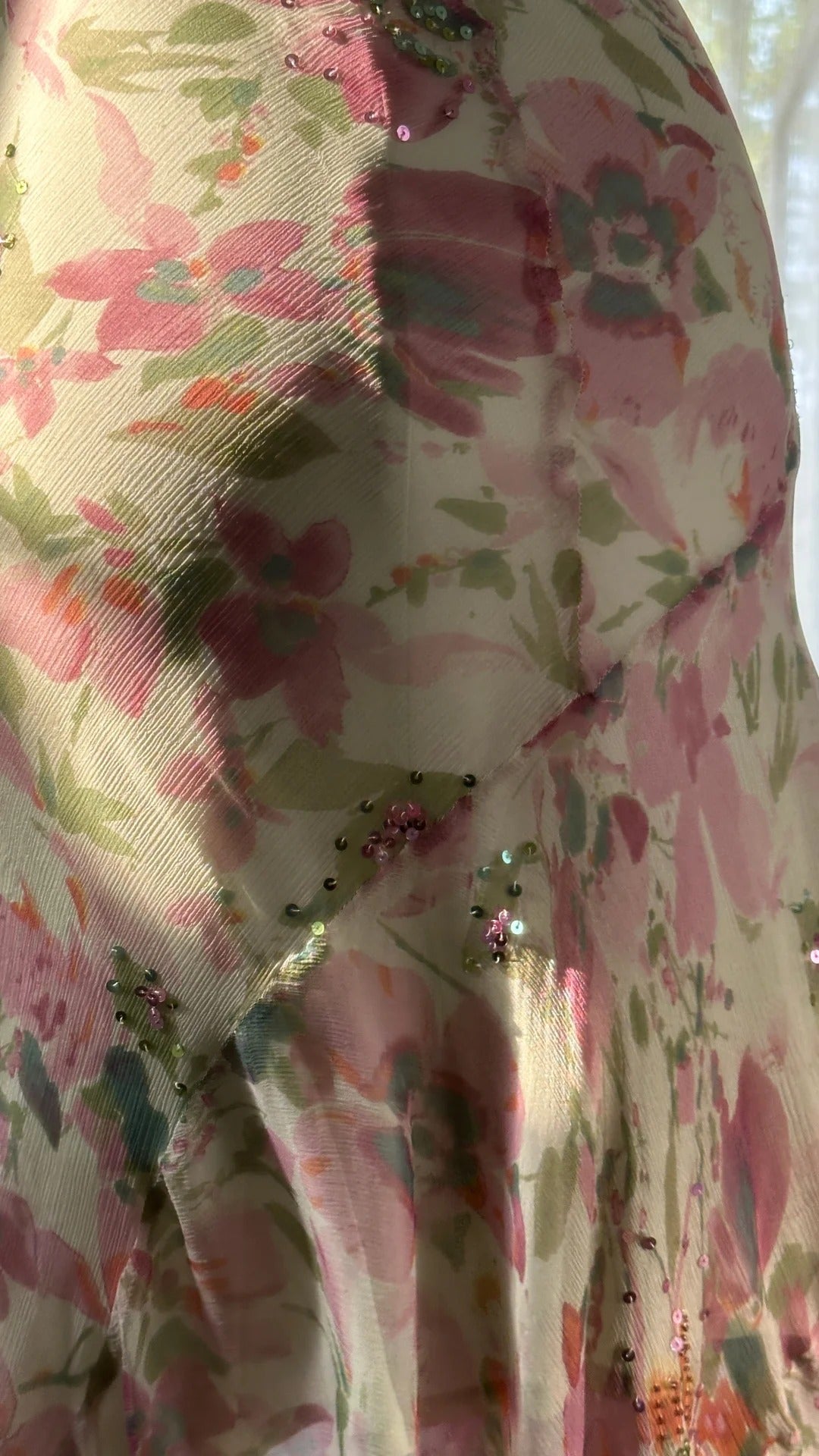 Flowing Chiffon Sequin Print Pink Irregular Skirt Prom Dress