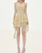 Flowy A Line Halter Layered Yellow Chiffon Open Back Short Homecoming Dress Cocktail Dress