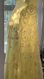 Flowy Yellow Spaghetti Strap Chiffon Beaded Mermaid Evening Gown Prom Dress