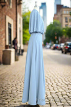 Flutter Sleeves Chiffon Sky Blue Bridesmaid Dresses with Sash Bow Max Dresses