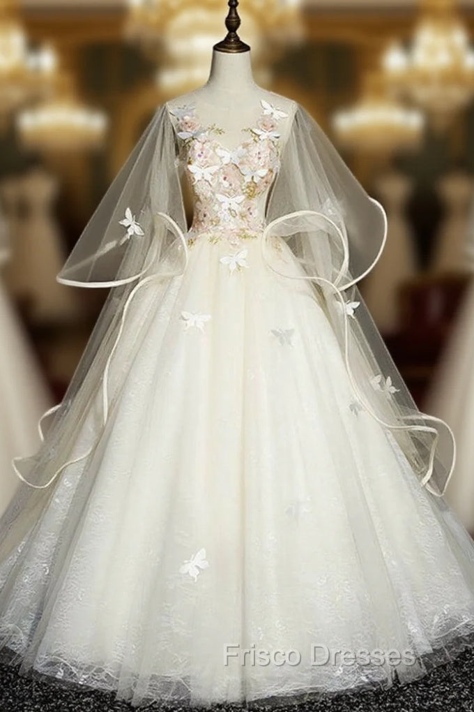 For You Next Formal Prom Dance Light Champagne Ball Gown Tulle Butterfly Quinceanera Dress Main image