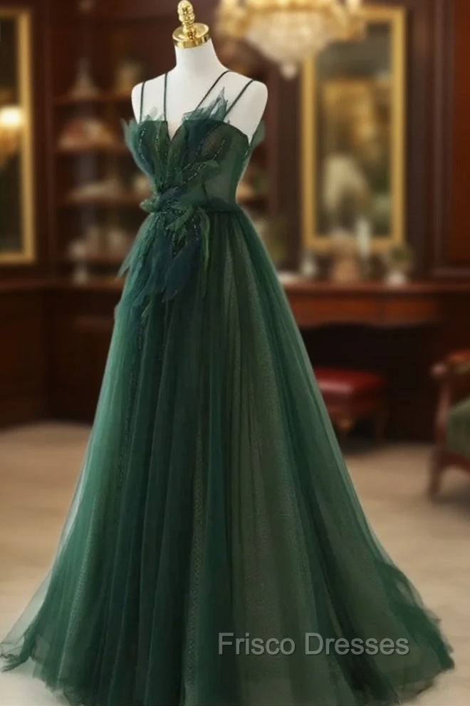 Forest Style Emerald Green Beading Tulle Dress, Formal Prom Dress Fairy,Evening Gown Graduation Party Dress Main image