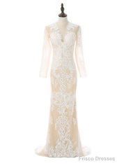 Formal Celebrity Dresses Mermaid Deep V-neck Long Sleeves Slit Sexy Long Evening Dresses