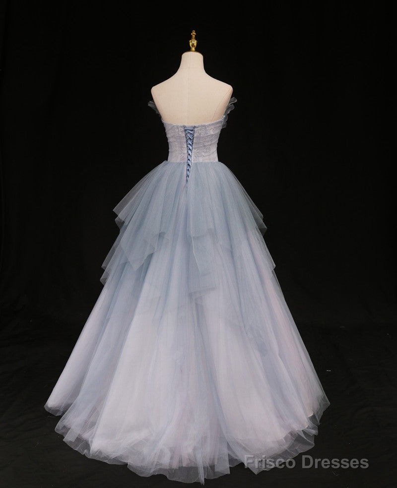 Formal Prom Dresses Strapless Blue A-Line Tulle Formal Gown Secondary image