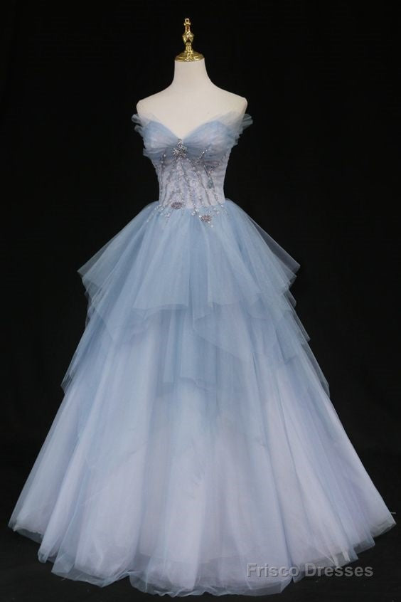 Formal Prom Dresses Strapless Blue A-Line Tulle Formal Gown Main image