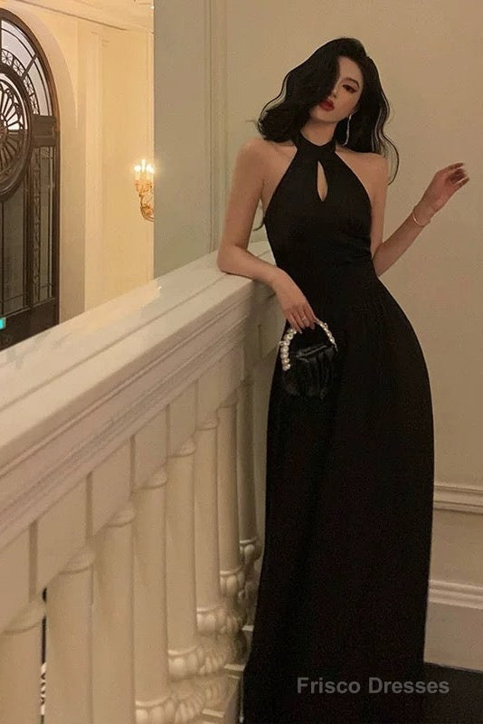 French A Line Halter Sleeveless Black Prom Dresses Birthday Outfits Main image