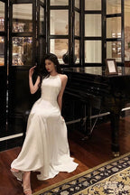 French A Line Jewel Sleeveless White Chiffon Prom Dresses Birthday Outfits