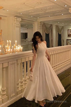 French A Line Jewel Sleeveless White Chiffon Prom Dresses Birthday Outfits