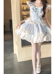 French Ball Gown Square Neckline Short Tulle Blue Lolita Dresses Party Dress Birthday Outfits