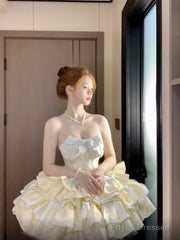 French Ball Gown Strapless Short Champagne Lolita Dresses Party Dress Birthday Outfits