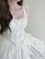 French Ball Gown Straps Short Tulle White Lolita Dresses Party Dress Birthday Outfits