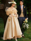 French Champagne Satin Corset Long Prom Dress, Off The Shoulder Evening Party Dress