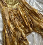 French Retro Gold Beaded Satin Irregular Skirt Prom Dress
