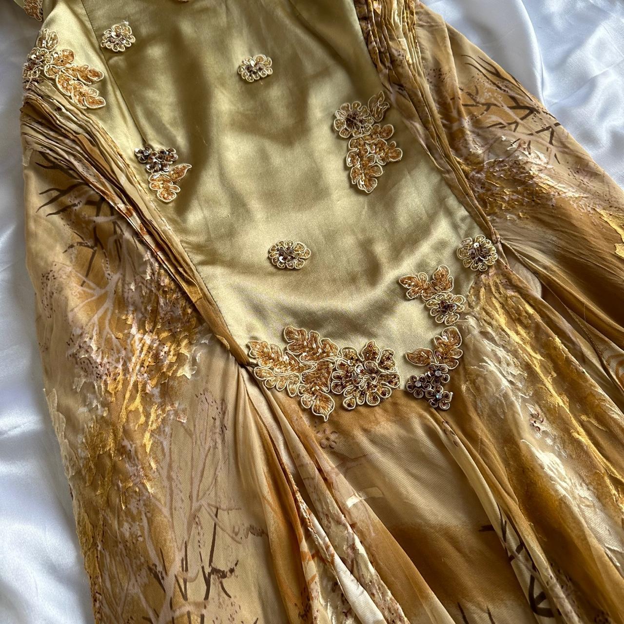 French Retro Gold Beaded Satin Irregular Skirt Prom Dress