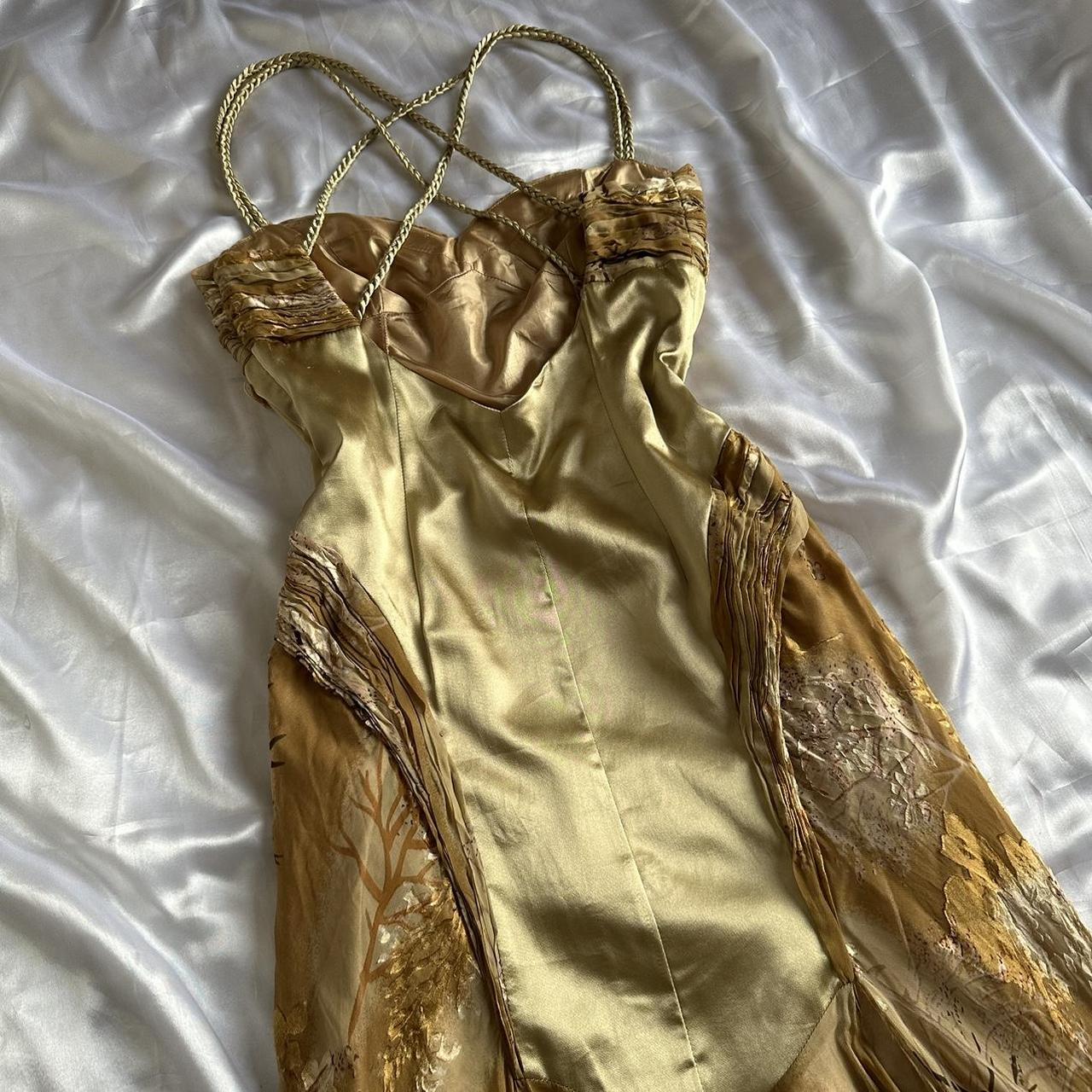 French Retro Gold Beaded Satin Irregular Skirt Prom Dress