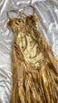 French Retro Gold Beaded Satin Irregular Skirt Prom Dress
