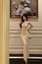 French Sheath Straps Ivory Long Tulle Prom Dresses Birthday Outfits