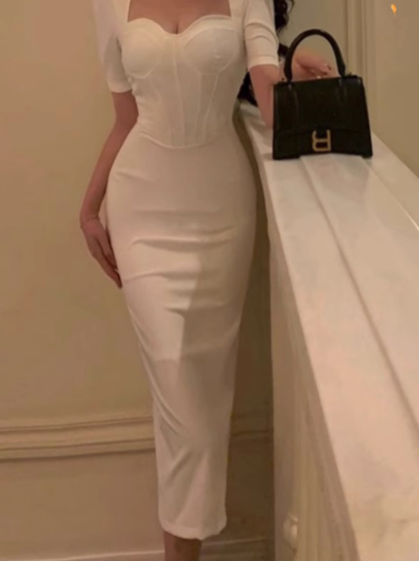 French Slim Fit Five-Quarter Sleeve Hip Dress