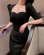 French Slim Fit Five-Quarter Sleeve Hip Dress