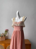 French Style Blush Pink Spaghetti Strap Square Neck Lace Jacquard Satin Prom Dress Evening Dress