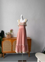 French Style Blush Pink Spaghetti Strap Square Neck Lace Jacquard Satin Prom Dress Evening Dress