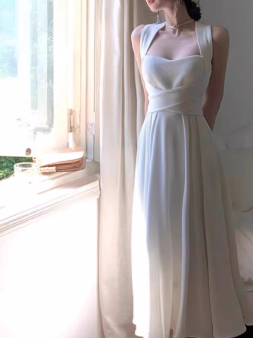 French Style Niche Light Luxury White Straps Dress Elegant White Birthday Dress Secondary image
