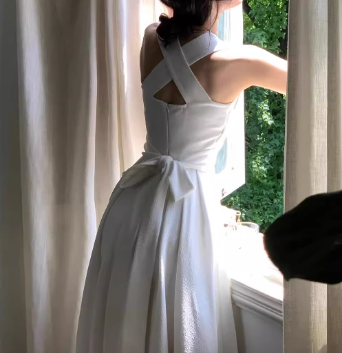 French Style Niche Light Luxury White Straps Dress Elegant White Birthday Dress