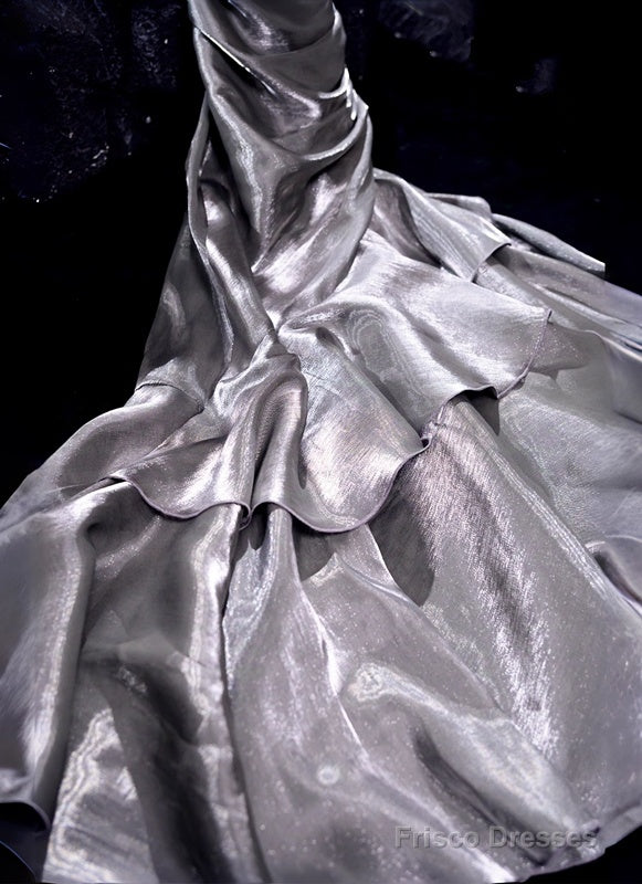 French Vintage Mermaid Spaghetti Straps Ruffles Silver Gray Prom Dresses Birthday Outfits