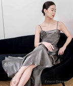 French Vintage Mermaid Spaghetti Straps Ruffles Silver Gray Prom Dresses Long Birthday Outfits