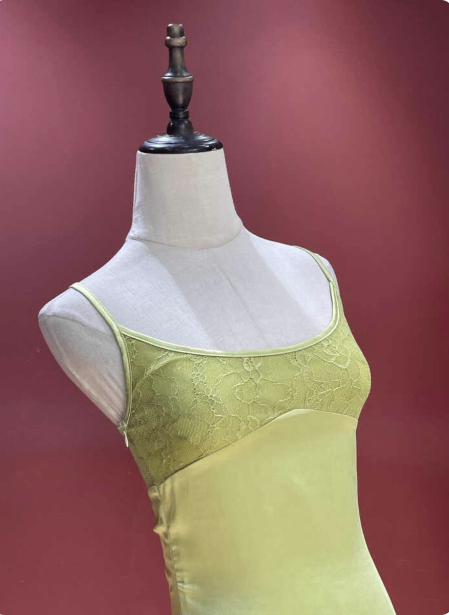 Fresh Elegant Pale Yellow Green Spaghetti Strap Lace Satin Prom Dress Evening Dress