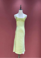 Fresh Elegant Pale Yellow Green Spaghetti Strap Lace Satin Prom Dress Evening Dress