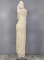 Fresh Gradient Print Spaghetti Strap Chiffon Long Prom Dress