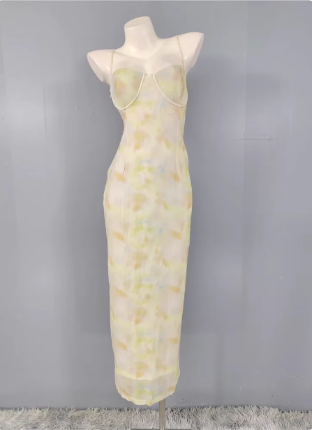 Fresh Gradient Print Spaghetti Strap Chiffon Long Prom Dress Main image