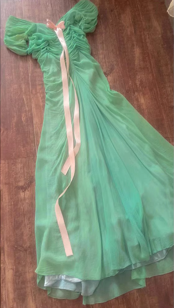 Fresh Green A-Line Ruffled Chiffon Long Prom Dress Evening Dress