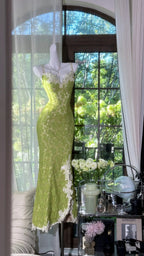 Fresh Green Mermaid Strapless Backless Criss-Cross Lace Long Prom Dress Evening Dress