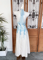 Fresh Printed A-Line Halter Neck Satin Long Prom Dress Evening Dress