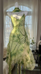 Fresh Rendering Green Beaded Chiffon Irregular Skirt Prom Dress