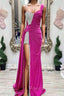 Fuchsia Asymmertrical Beaded Crystal Formal Prom Dress