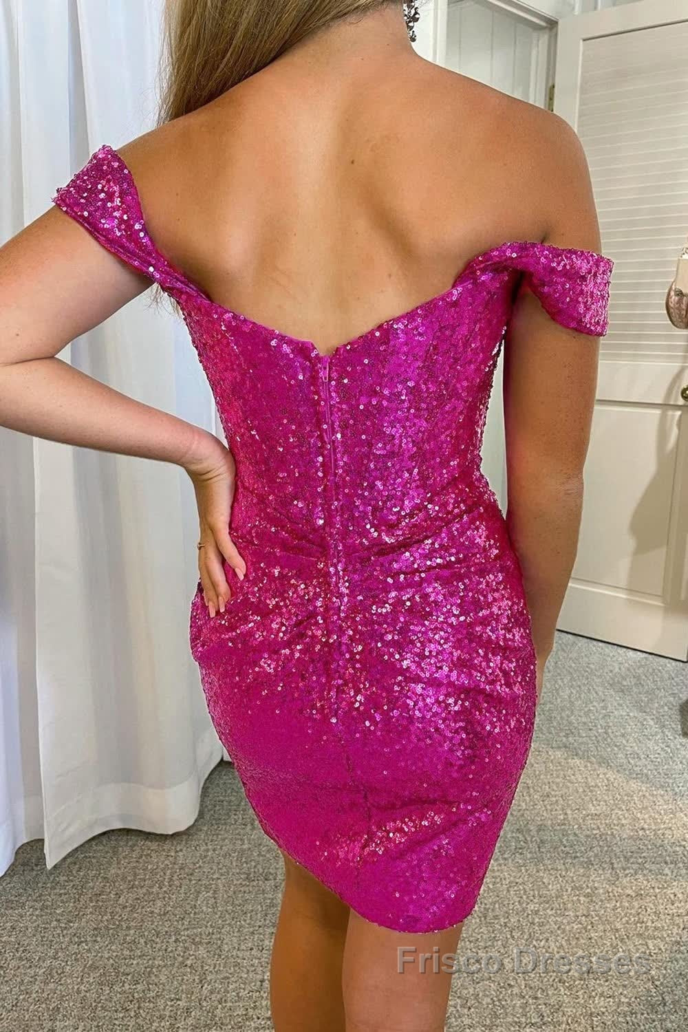 Fuchsia Detachable Off the Shoulder Sequins Tight Homecoming Dress Secondary image