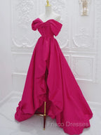 Fuchsia High Low Off Shoulder Party Dress, High Low Formal Prom Dress Formal Dress